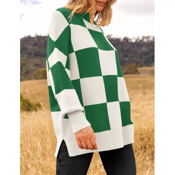 imageZESICA Womens Winter Oversized Sweaters Long Sleeve Color Block Mock Neck Side Slit Comfy Loose Knitted Pullover TopsGreen