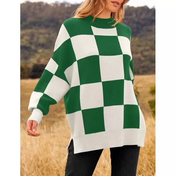 imageZESICA Womens Winter Oversized Sweaters Long Sleeve Color Block Mock Neck Side Slit Comfy Loose Knitted Pullover TopsGreen