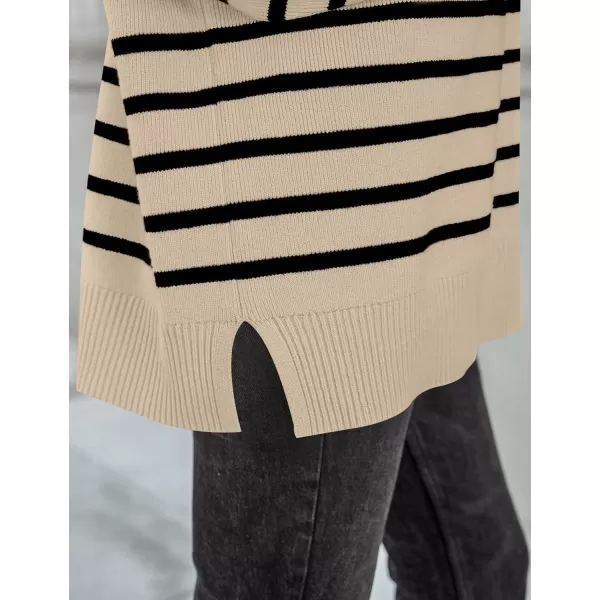 imageZESICA Womens Winter Oversized Sweaters Long Sleeve Color Block Mock Neck Side Slit Comfy Loose Knitted Pullover TopsKhaki