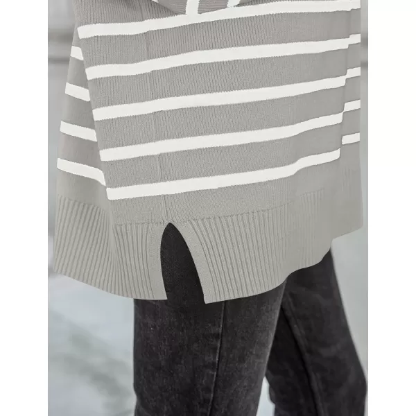 imageZESICA Womens Winter Oversized Sweaters Long Sleeve Color Block Mock Neck Side Slit Comfy Loose Knitted Pullover TopsLight Grey