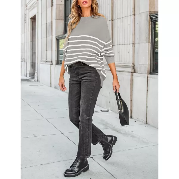 imageZESICA Womens Winter Oversized Sweaters Long Sleeve Color Block Mock Neck Side Slit Comfy Loose Knitted Pullover TopsLight Grey