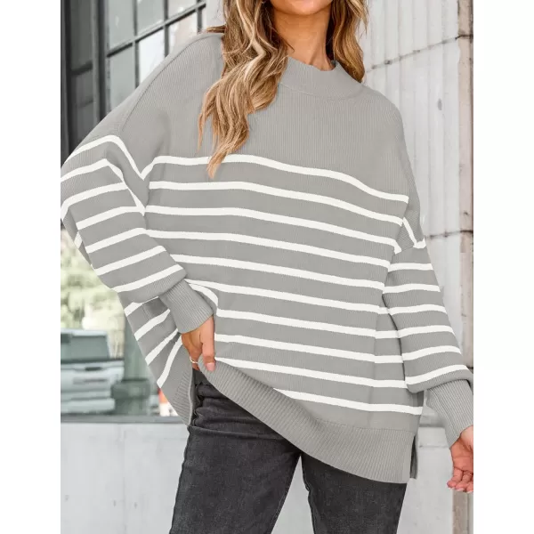imageZESICA Womens Winter Oversized Sweaters Long Sleeve Color Block Mock Neck Side Slit Comfy Loose Knitted Pullover TopsLight Grey