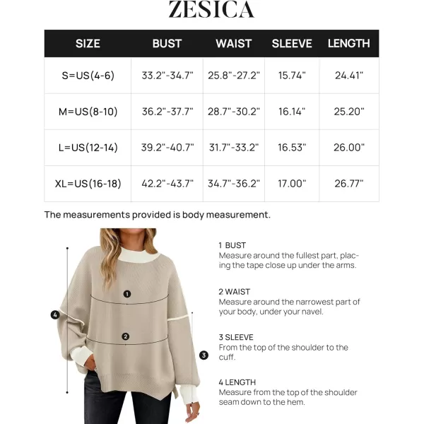 imageZESICA Womens Winter Oversized Sweaters Long Sleeve Color Block Mock Neck Side Slit Comfy Loose Knitted Pullover TopsOatmeal