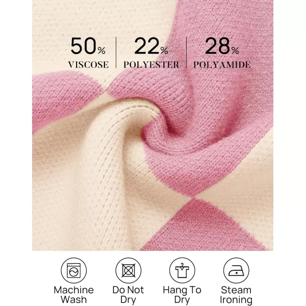 imageZESICA Womens Winter Oversized Sweaters Long Sleeve Color Block Mock Neck Side Slit Comfy Loose Knitted Pullover TopsPink