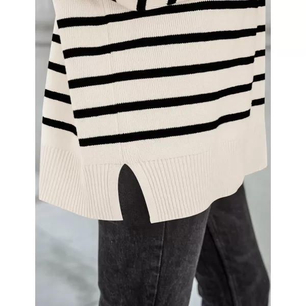 imageZESICA Womens Winter Oversized Sweaters Long Sleeve Color Block Mock Neck Side Slit Comfy Loose Knitted Pullover TopsWhite