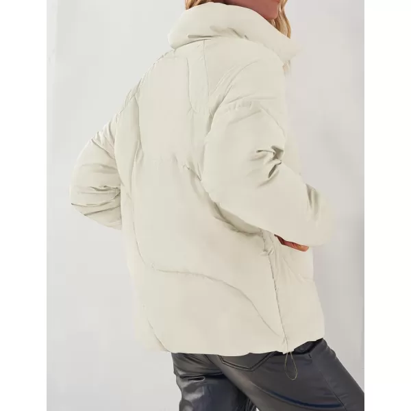 imageZESICA Womens Winter Puffer Jacket Long Sleeve Zip Up Drawstring Quilted Baggy Warm Short Down Coats with PocketsApricot