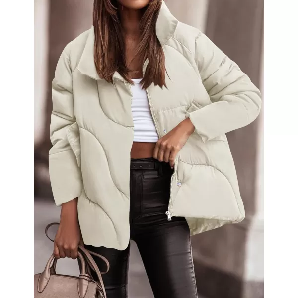 imageZESICA Womens Winter Puffer Jacket Long Sleeve Zip Up Drawstring Quilted Baggy Warm Short Down Coats with PocketsApricot