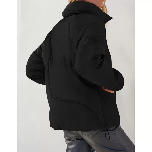 imageZESICA Womens Winter Puffer Jacket Long Sleeve Zip Up Drawstring Quilted Baggy Warm Short Down Coats with PocketsBlack