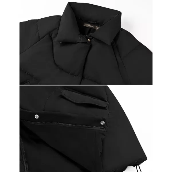 imageZESICA Womens Winter Puffer Jacket Long Sleeve Zip Up Drawstring Quilted Baggy Warm Short Down Coats with PocketsBlack