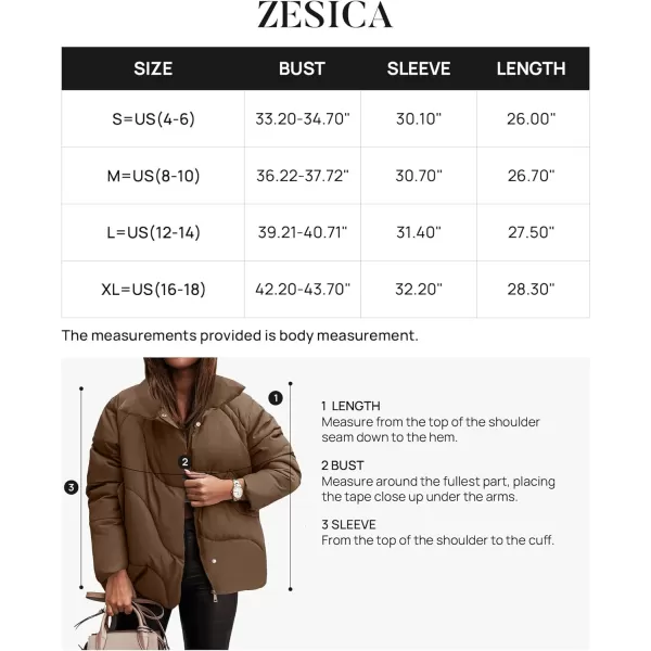 imageZESICA Womens Winter Puffer Jacket Long Sleeve Zip Up Drawstring Quilted Baggy Warm Short Down Coats with PocketsBrown