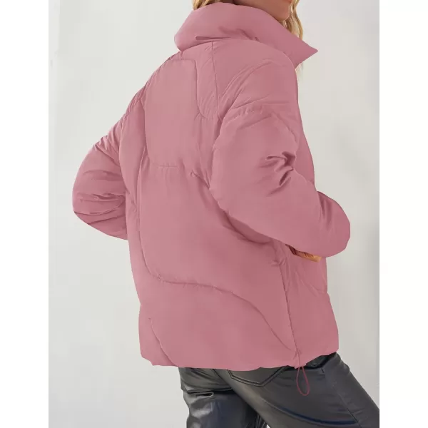 imageZESICA Womens Winter Puffer Jacket Long Sleeve Zip Up Drawstring Quilted Baggy Warm Short Down Coats with PocketsDustypink