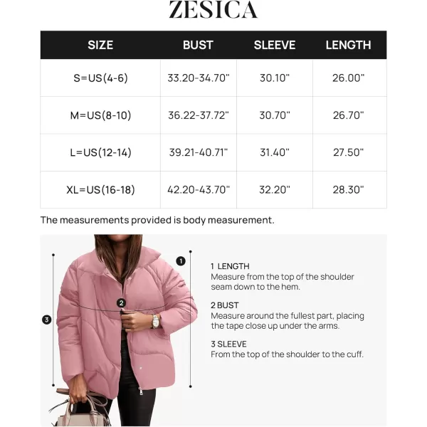 imageZESICA Womens Winter Puffer Jacket Long Sleeve Zip Up Drawstring Quilted Baggy Warm Short Down Coats with PocketsDustypink