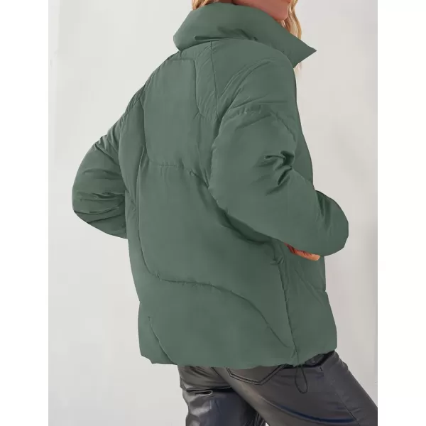 imageZESICA Womens Winter Puffer Jacket Long Sleeve Zip Up Drawstring Quilted Baggy Warm Short Down Coats with PocketsGreen