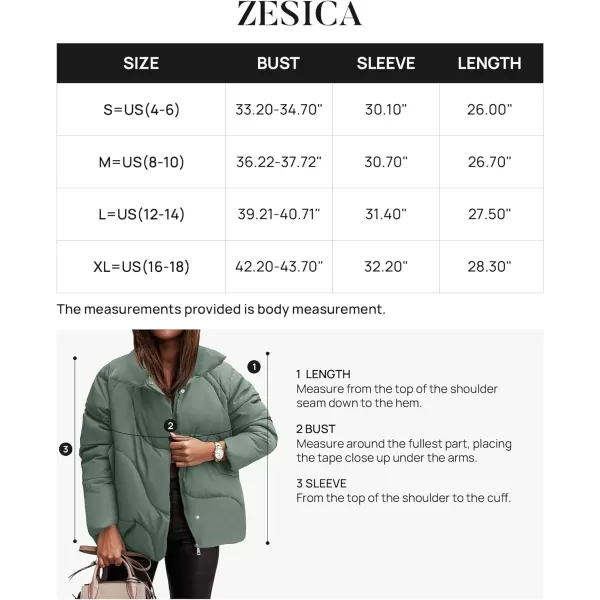 imageZESICA Womens Winter Puffer Jacket Long Sleeve Zip Up Drawstring Quilted Baggy Warm Short Down Coats with PocketsGreen
