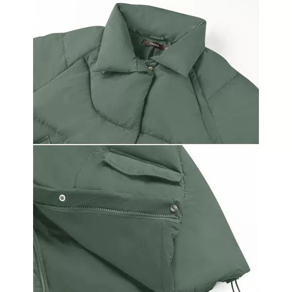 imageZESICA Womens Winter Puffer Jacket Long Sleeve Zip Up Drawstring Quilted Baggy Warm Short Down Coats with PocketsGreen