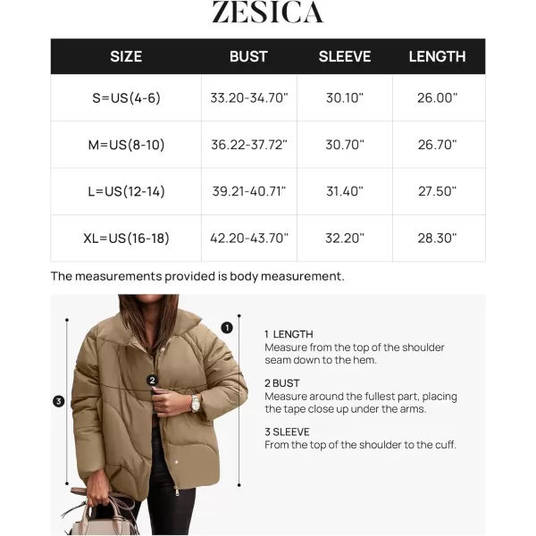 imageZESICA Womens Winter Puffer Jacket Long Sleeve Zip Up Drawstring Quilted Baggy Warm Short Down Coats with PocketsKhaki