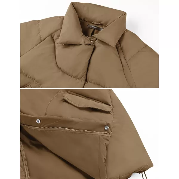imageZESICA Womens Winter Puffer Jacket Long Sleeve Zip Up Drawstring Quilted Baggy Warm Short Down Coats with PocketsKhaki