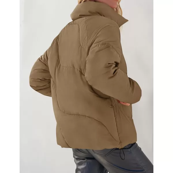imageZESICA Womens Winter Puffer Jacket Long Sleeve Zip Up Drawstring Quilted Baggy Warm Short Down Coats with PocketsKhaki