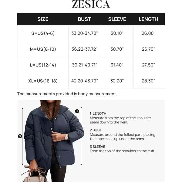 imageZESICA Womens Winter Puffer Jacket Long Sleeve Zip Up Drawstring Quilted Baggy Warm Short Down Coats with PocketsNavy