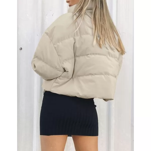 imageZESICA Womens Winter Warm Long Sleeve Zip Up Drawstring Baggy Cropped Puffer Down Jacket Coat OuterwearApricot