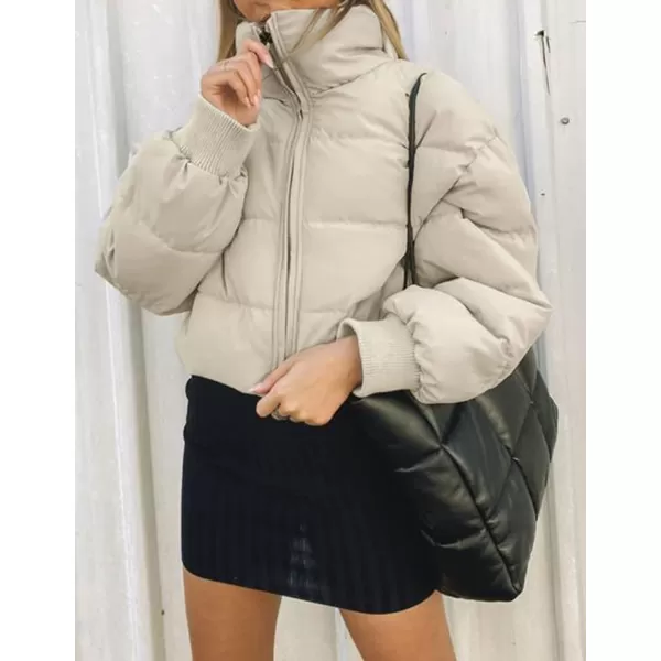 imageZESICA Womens Winter Warm Long Sleeve Zip Up Drawstring Baggy Cropped Puffer Down Jacket Coat OuterwearApricot