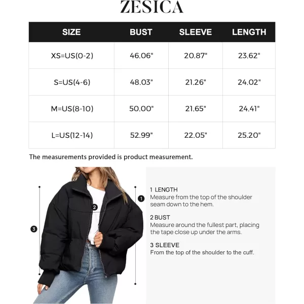 imageZESICA Womens Winter Warm Long Sleeve Zip Up Drawstring Baggy Cropped Puffer Down Jacket Coat OuterwearBlack