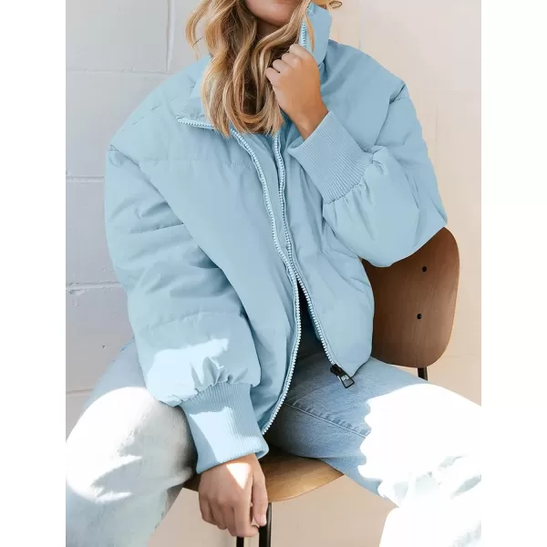imageZESICA Womens Winter Warm Long Sleeve Zip Up Drawstring Baggy Cropped Puffer Down Jacket Coat OuterwearBlue