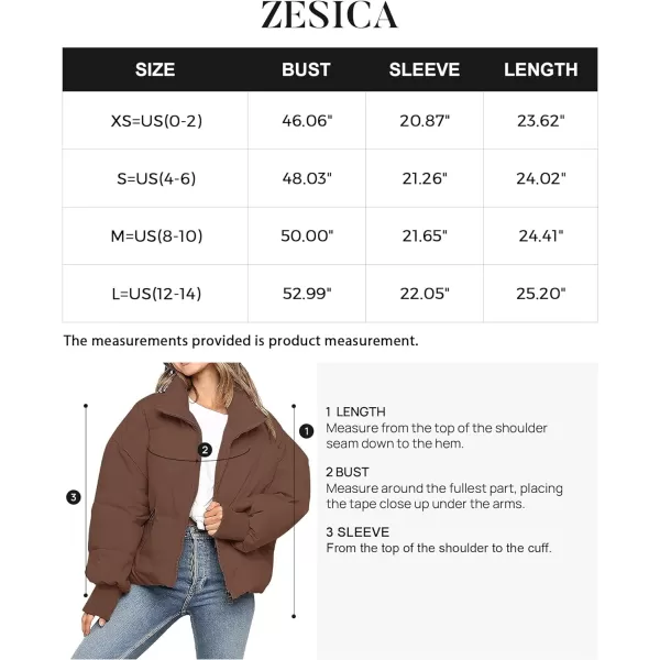 imageZESICA Womens Winter Warm Long Sleeve Zip Up Drawstring Baggy Cropped Puffer Down Jacket Coat OuterwearCoffee