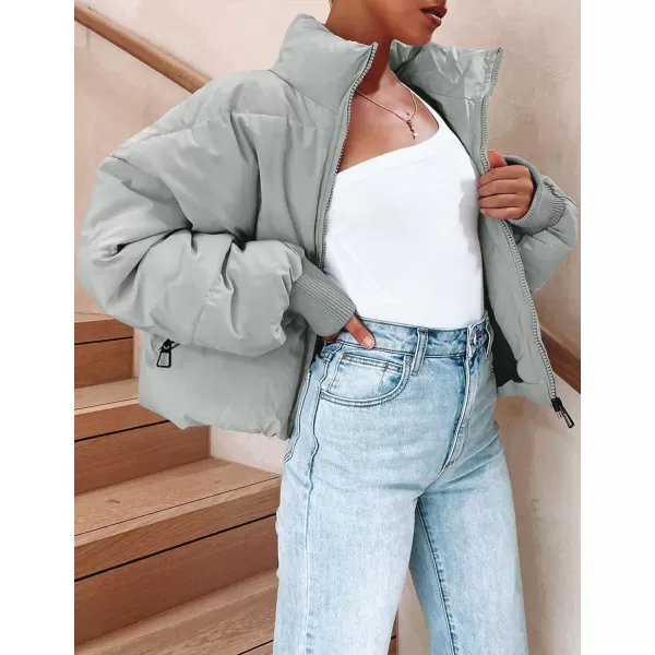 imageZESICA Womens Winter Warm Long Sleeve Zip Up Drawstring Baggy Cropped Puffer Down Jacket Coat OuterwearGrey