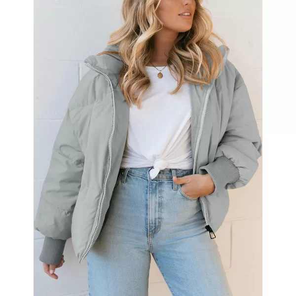 imageZESICA Womens Winter Warm Long Sleeve Zip Up Drawstring Baggy Cropped Puffer Down Jacket Coat OuterwearGrey
