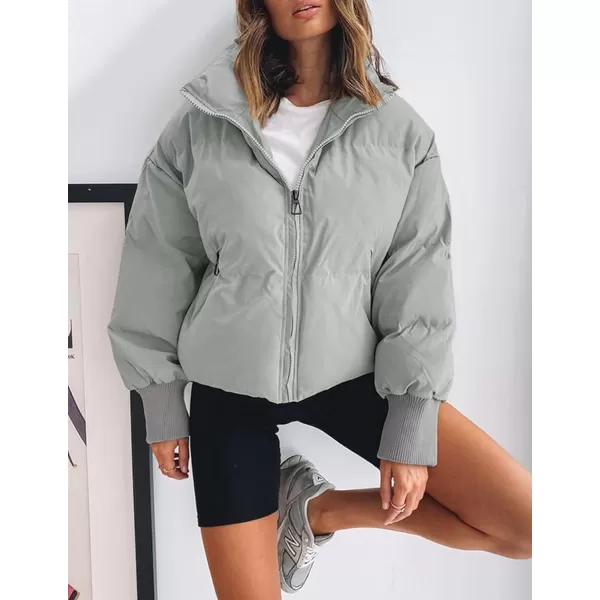 imageZESICA Womens Winter Warm Long Sleeve Zip Up Drawstring Baggy Cropped Puffer Down Jacket Coat OuterwearGrey