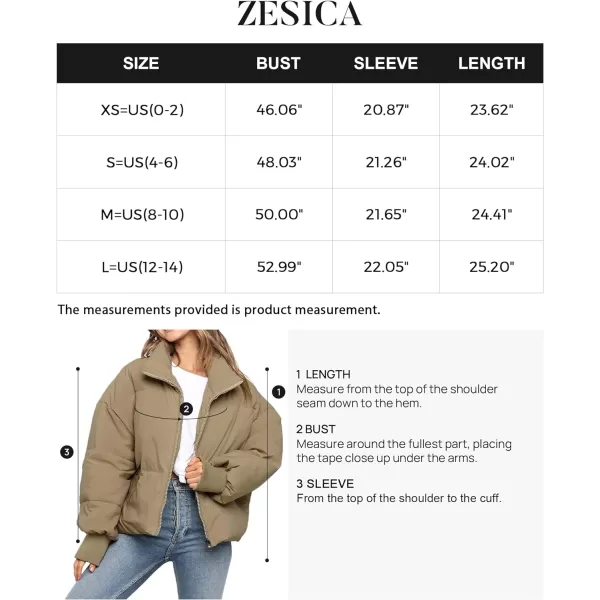 imageZESICA Womens Winter Warm Long Sleeve Zip Up Drawstring Baggy Cropped Puffer Down Jacket Coat OuterwearKhaki