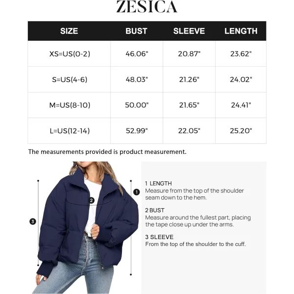 imageZESICA Womens Winter Warm Long Sleeve Zip Up Drawstring Baggy Cropped Puffer Down Jacket Coat OuterwearNavy