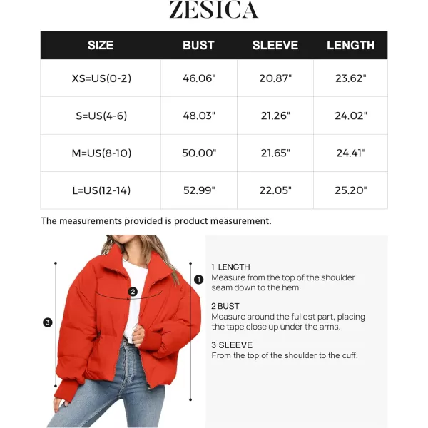 imageZESICA Womens Winter Warm Long Sleeve Zip Up Drawstring Baggy Cropped Puffer Down Jacket Coat OuterwearOrangered