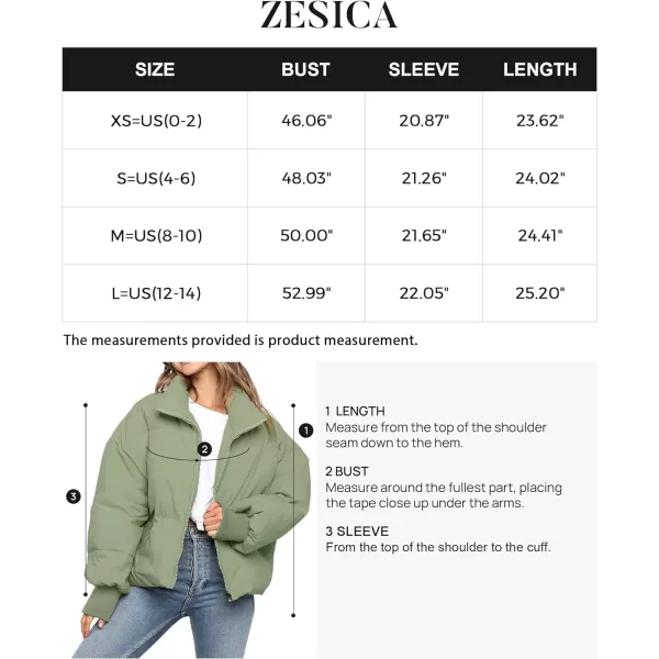 imageZESICA Womens Winter Warm Long Sleeve Zip Up Drawstring Baggy Cropped Puffer Down Jacket Coat OuterwearPea Green