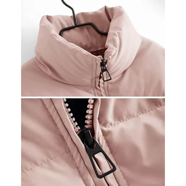 imageZESICA Womens Winter Warm Long Sleeve Zip Up Drawstring Baggy Cropped Puffer Down Jacket Coat OuterwearPink