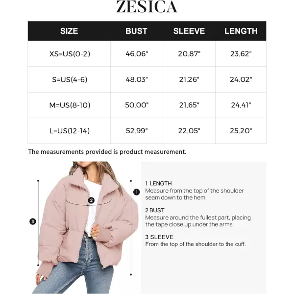 imageZESICA Womens Winter Warm Long Sleeve Zip Up Drawstring Baggy Cropped Puffer Down Jacket Coat OuterwearPink