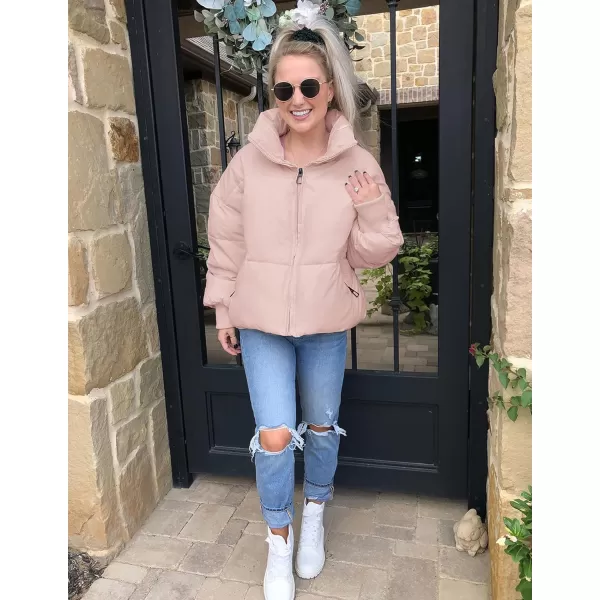 imageZESICA Womens Winter Warm Long Sleeve Zip Up Drawstring Baggy Cropped Puffer Down Jacket Coat OuterwearPink