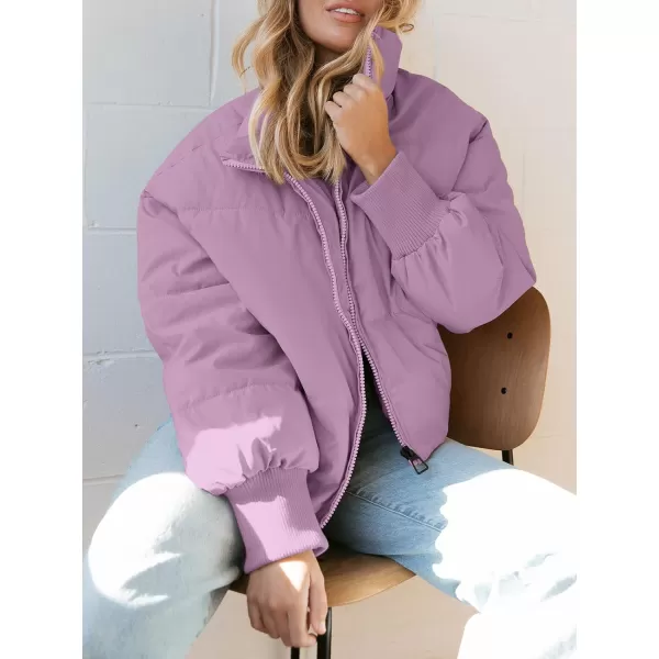 imageZESICA Womens Winter Warm Long Sleeve Zip Up Drawstring Baggy Cropped Puffer Down Jacket Coat OuterwearPurple