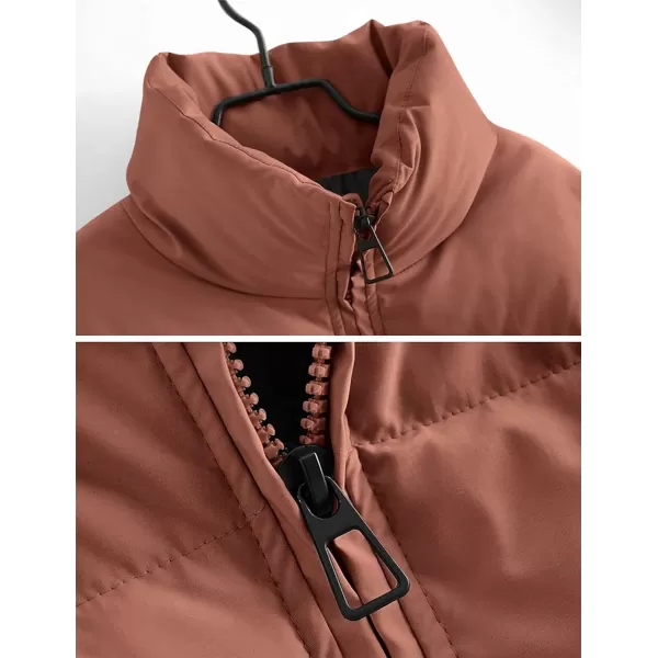 imageZESICA Womens Winter Warm Long Sleeve Zip Up Drawstring Baggy Cropped Puffer Down Jacket Coat OuterwearRed Brown