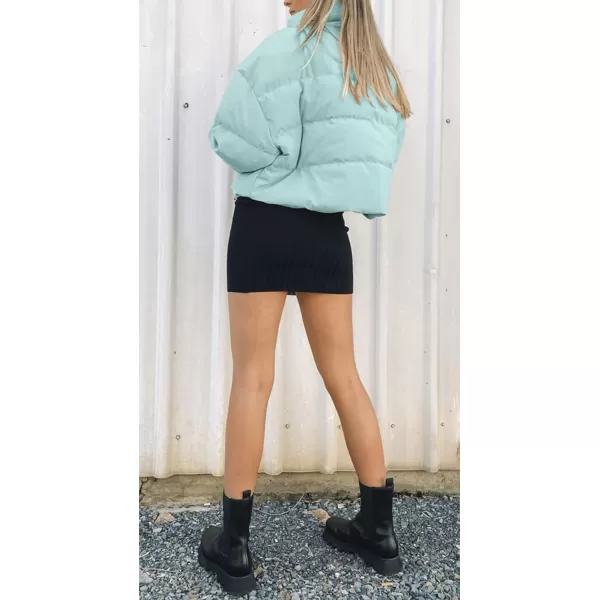 imageZESICA Womens Winter Warm Long Sleeve Zip Up Drawstring Baggy Cropped Puffer Down Jacket Coat OuterwearSage