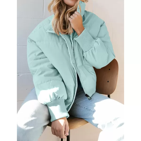 imageZESICA Womens Winter Warm Long Sleeve Zip Up Drawstring Baggy Cropped Puffer Down Jacket Coat OuterwearSage