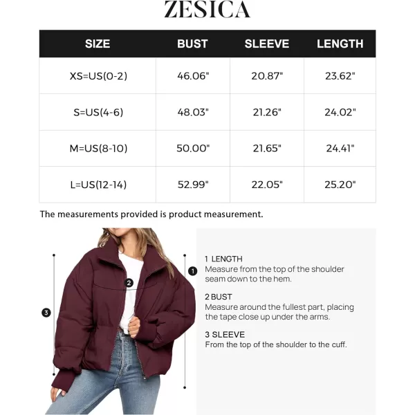 imageZESICA Womens Winter Warm Long Sleeve Zip Up Drawstring Baggy Cropped Puffer Down Jacket Coat OuterwearWine