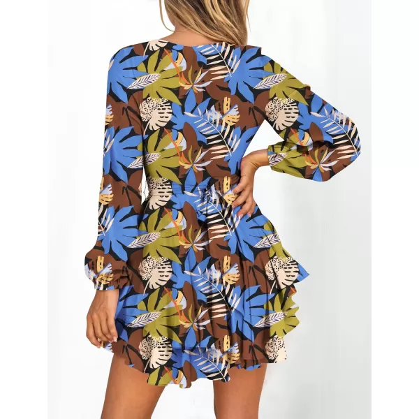imageZESICA Womens Wrap V Neck Dress Long Sleeve 2023 Tie Waist Ruffle Hem Cocktail Wedding Party Swing Mini DressesBlueyellow