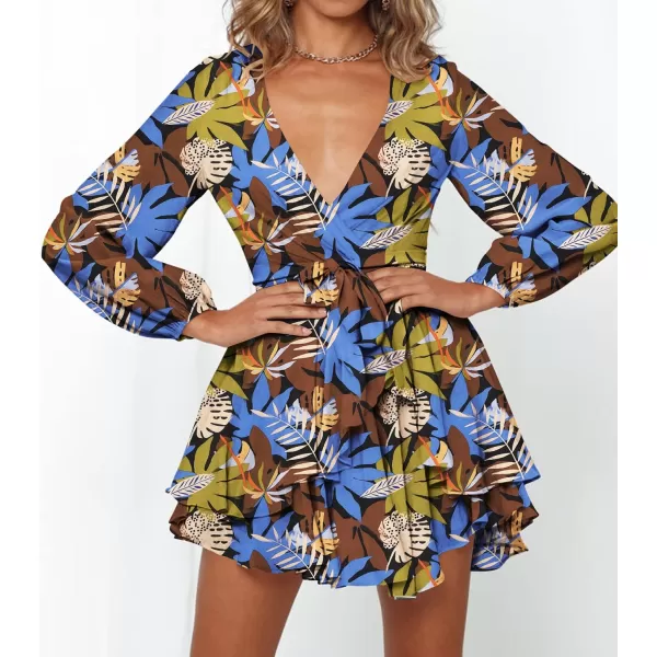 imageZESICA Womens Wrap V Neck Dress Long Sleeve 2023 Tie Waist Ruffle Hem Cocktail Wedding Party Swing Mini DressesBlueyellow