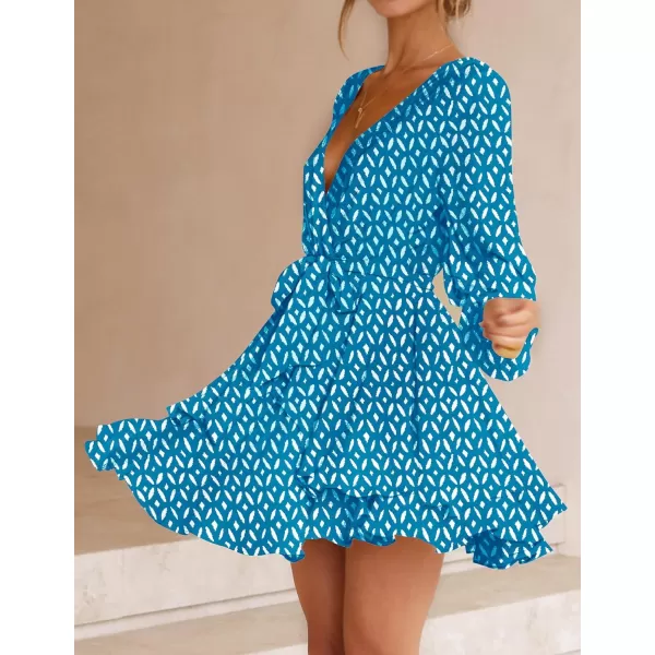 imageZESICA Womens Wrap V Neck Dress Long Sleeve 2023 Tie Waist Ruffle Hem Cocktail Wedding Party Swing Mini DressesCobalt