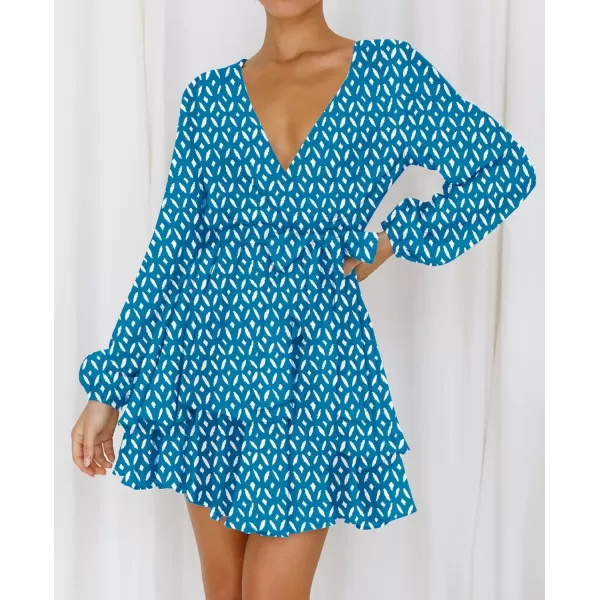 imageZESICA Womens Wrap V Neck Dress Long Sleeve 2023 Tie Waist Ruffle Hem Cocktail Wedding Party Swing Mini DressesCobalt
