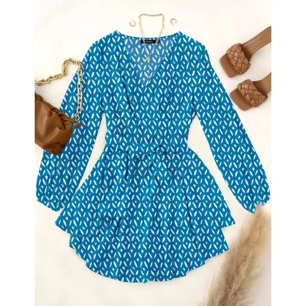 imageZESICA Womens Wrap V Neck Dress Long Sleeve 2023 Tie Waist Ruffle Hem Cocktail Wedding Party Swing Mini DressesCobalt