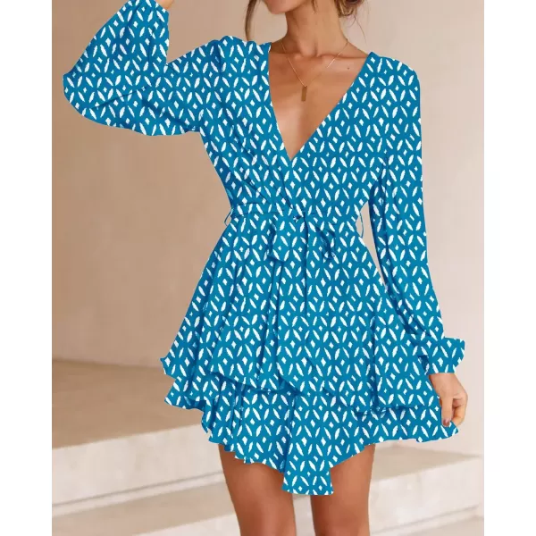 imageZESICA Womens Wrap V Neck Dress Long Sleeve 2023 Tie Waist Ruffle Hem Cocktail Wedding Party Swing Mini DressesCobalt
