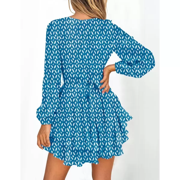 imageZESICA Womens Wrap V Neck Dress Long Sleeve 2023 Tie Waist Ruffle Hem Cocktail Wedding Party Swing Mini DressesCobalt